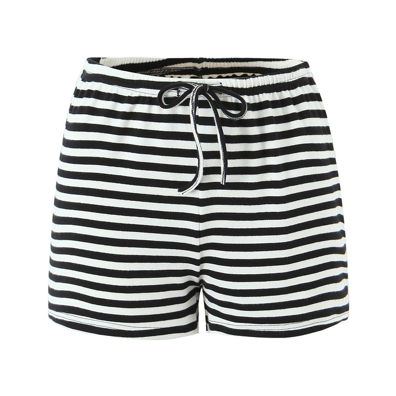 Classic Stripes American Sexy Japanese Magazine Wind Sloth Loose Contrast Color round Neck Long Sleeves T-shirt Slimming Shorts Two-piece Set