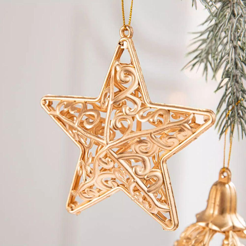 4/8pcs Golden Hollow Five Pointed Star Pendant Creative Waterproof Christmas Tree Pendant Delicate Christmas Ball Holiday
