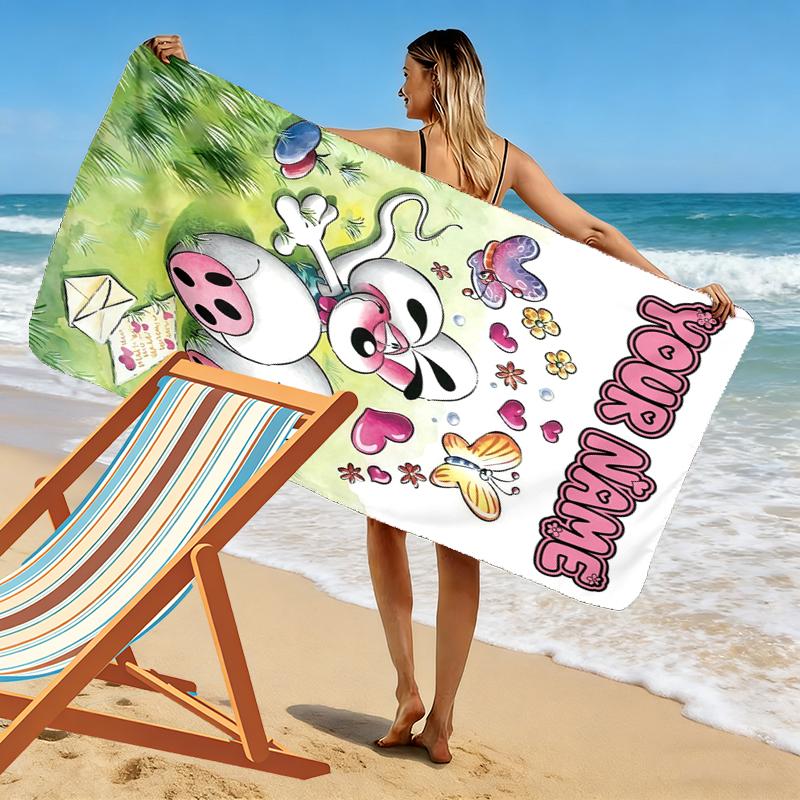 Custom Name Diddl Print Beach Towel, Large Soft Quick Dry Towel for Beach Camping Swimming_xia