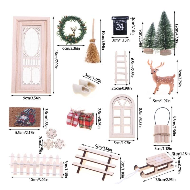 Christmas Scene Dollhouses Accessories With Miniature Wreath And Reindeer Door Decors Holiday Gift