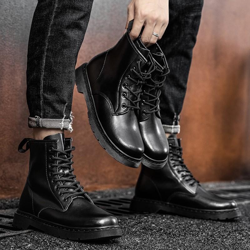 Mens Plus Size 47 British Style Couple Boots Casual Round Head Trend Motorcycle Boots Autumn Shoes