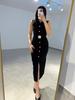 Women's European and American Style Sleeveless Midi Dress with Belt - Sexy Crew Neck for Spring