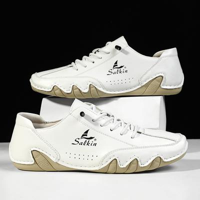 New 2025 Fashion Handmade Leather Casual Men Shoes Design Sneakers Slip On Loafers Breathable Low Top Flats Driving Plus Size