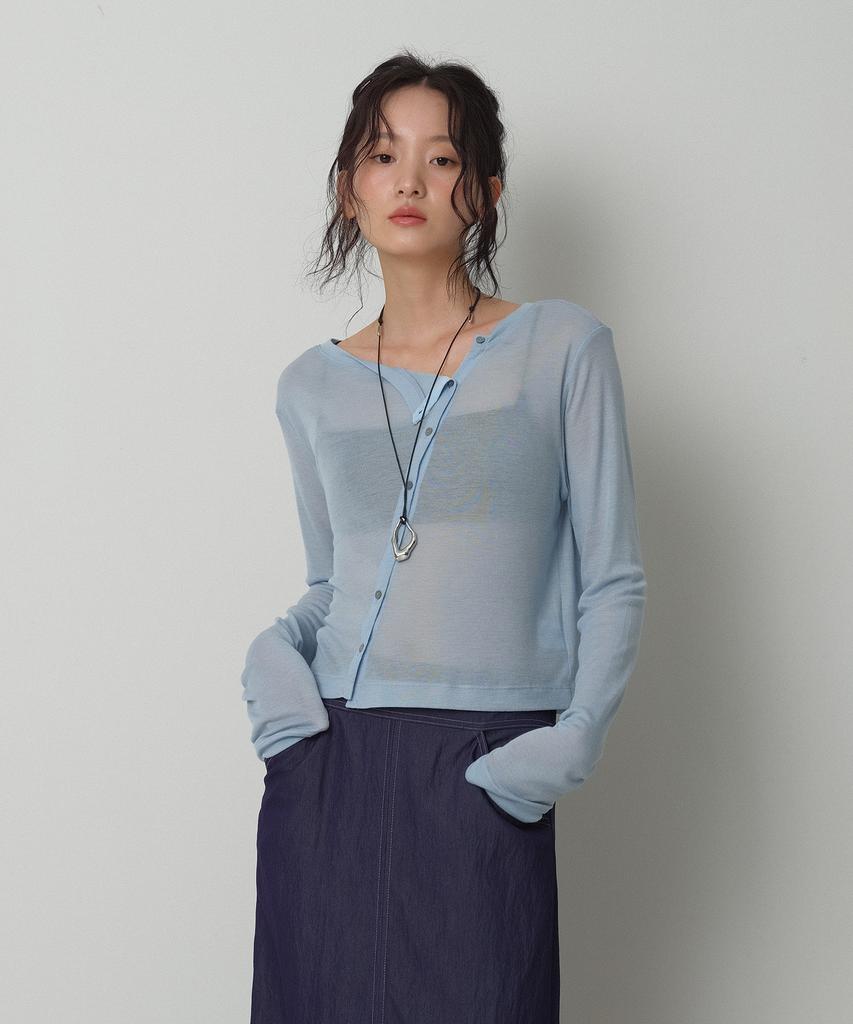 Loventina Diagonal Tencel Cardigan_Sky Blue