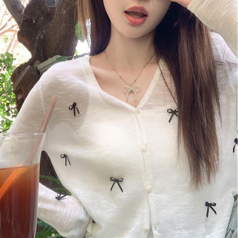 

Летний трикотажный кардиган из ледяного шелка с защитой от солнца, приталенный, универсальный, с бантом, тонкая шаль, накидка, весенняя женская одежда One Size белый