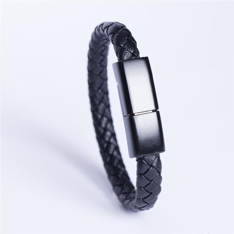 OEM 2-in-1 Magnetic Suction Leather Bracelet USB Charging Cable Micro/type C/IOS USB Super Fast Charging Data Cable 0.2m чёрный