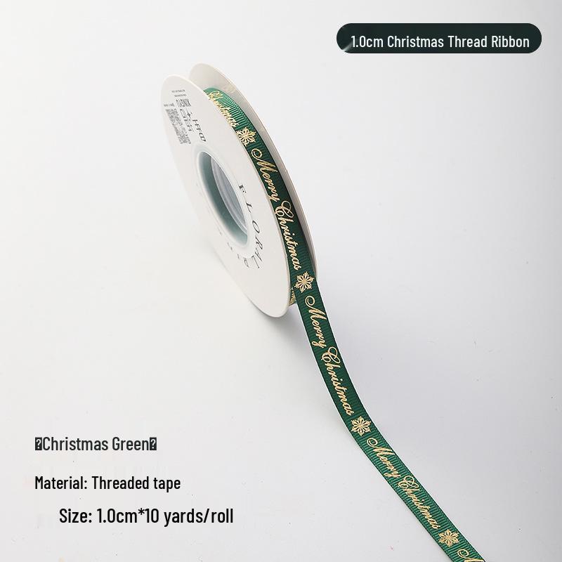Green & Gold Hot Stamped Ribbon for Christmas - Peace Apple Bouquet Gift Bow DIY
