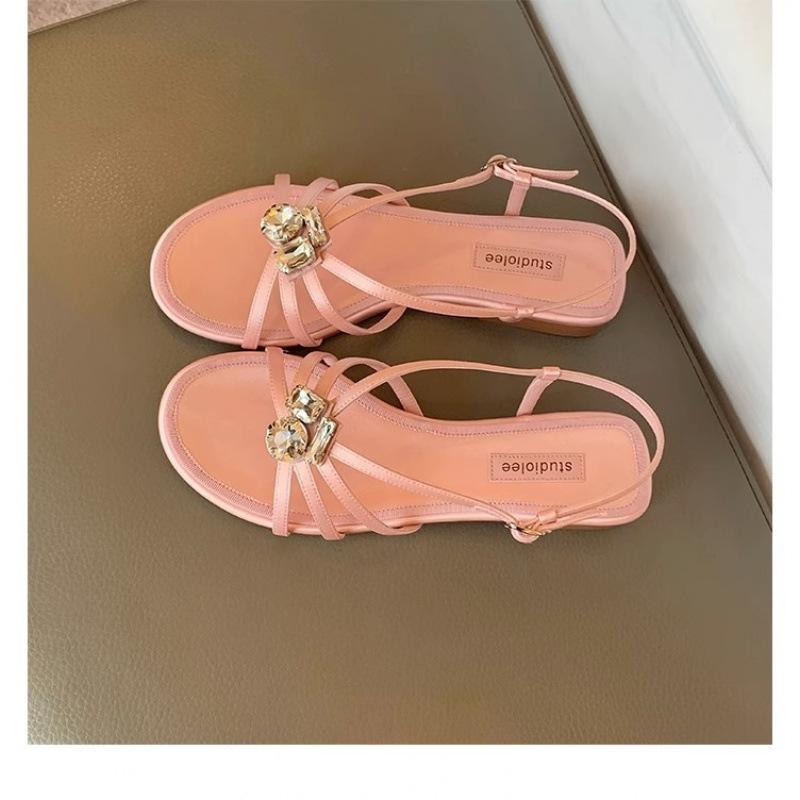 

* Мечта Семпорны~ Элегантная пряжка-самоцвет с открытым носком с сандалиями Девушка 40 розовый