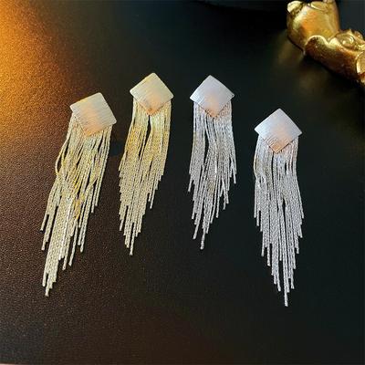 Rhombus Metal Tassel Silver Needle Earrings Personalized Geometric Temperament Earrings