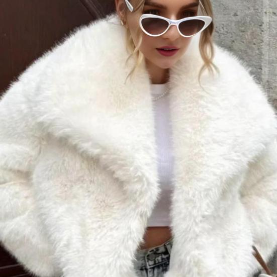 Women's Fluffy Faux Fur Jacket Long Sleeve Lapel Furry Coat Open Front Shaggy Jacket Winter Warm Outerwear