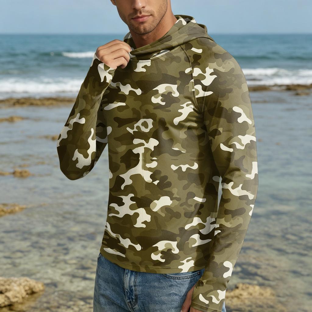 Men 50 Plus Sun Hoodie Long Sleeve Lightweight Quick Dry Hooded Shirt for Outdoor Activities