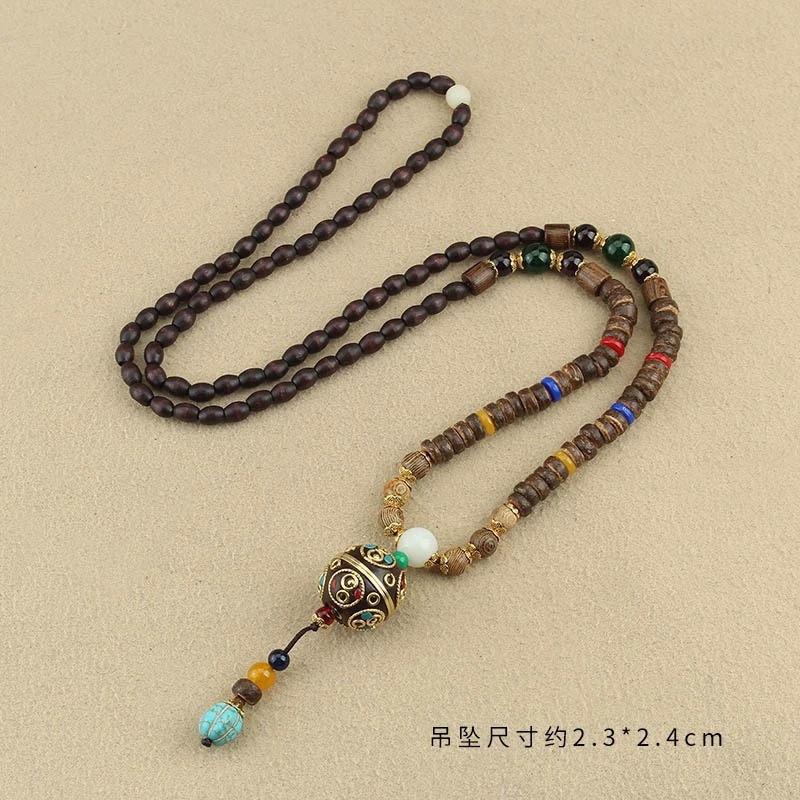 Originální etnický retro dlouhý řetízek na svetr, Nepálské vintage doplňky, Tibetský styl, Literární a univerzální náhrdelník pro muže a ženy