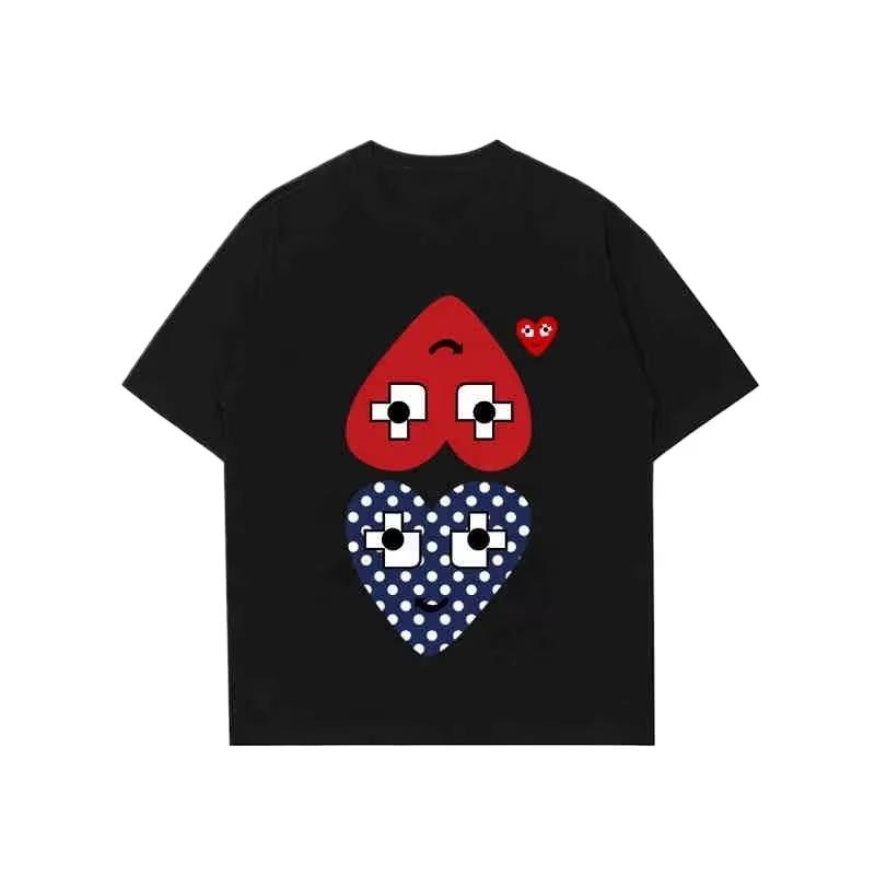 Summer New Play Trendy Brand Unisexs and Womens Casual Heart Printing Round Neck Couple Outfit Top Short Sleeves Tshirt