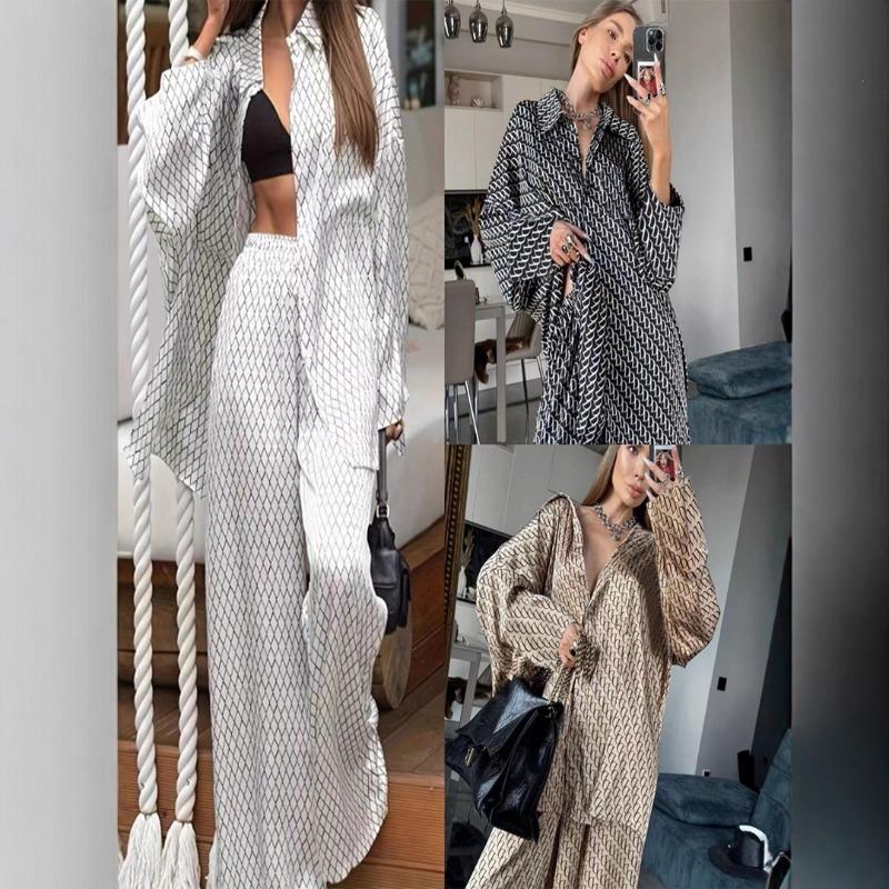 Fashionable Printed Loose and Comfortable European-style Long-sleeved Pants for Summer, Lightweight Set