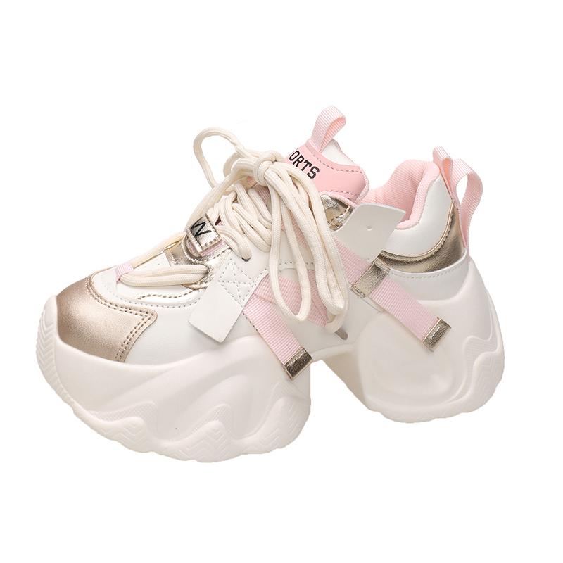 

7,5 см женские кожаные теплые меховые кроссовки осень-зима повседневные туфли для папы женские толстые подошвы платформа танкетка массивные спортивные туфли для женщин 34 розовый