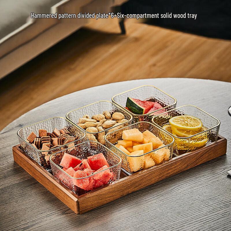 Light Luxury Walnut Wood and Glass Fruit Plate