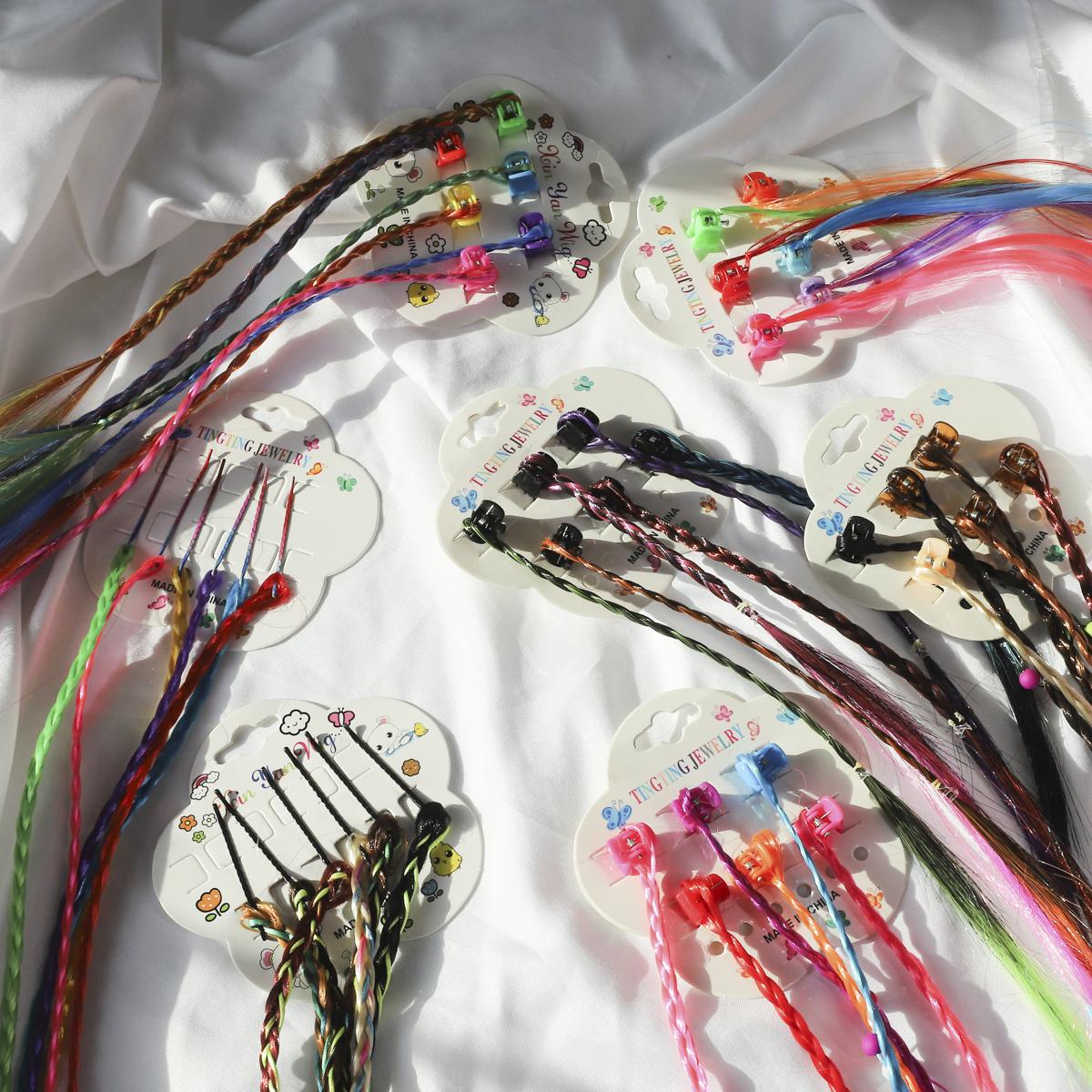 

6 шт./компл., цветные косы, головной убор, заколка для волос, парик, заплетенная коса, хвостик, повязка для детей, аксессуары для волос для девочек