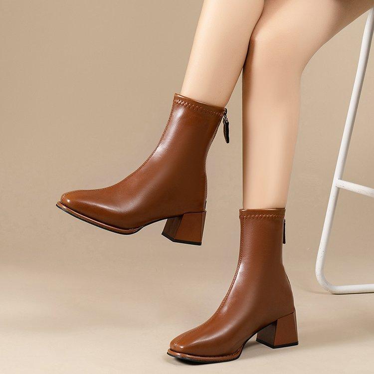 Fashion Elastic Socks Boots Women's Ankle Boots Women's Thick Heel Square Toe Retro Short Boots New Women's Shoes Botas Mujer