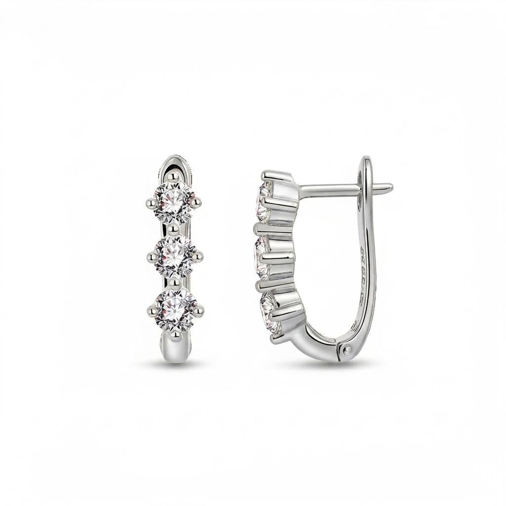 Versatile Daily Wear 925 Sterling Silver Loops Jewelry 14K Gold Plated Minimalist 3mm 3-Stone Moissanite Hoop Earrings for Women