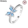 Orstarry S925 Silver Blue Butterfly Insect Closed Ring For Women Original Finger Ring Jewelry Party Fine Trendy Gifts
