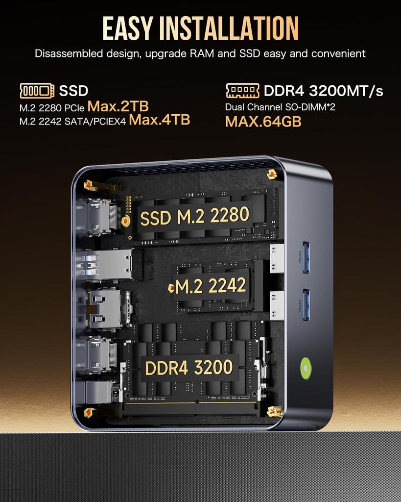 GMKtec M3 Plus Mini Neueste 12. Generation Intel Core 32GB DDR4 Speicher 2TB SD Mini PC Maximale Frequenz WIFI Kompakt 2280 NVMe Triple Display Kabelgebunden
