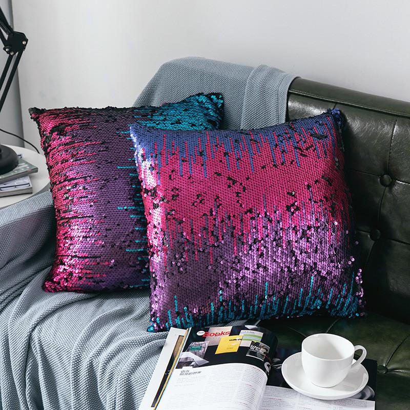 Case Dual Pillow Color Flip Sequin Cushion Cover Home Living Room Gift Decor