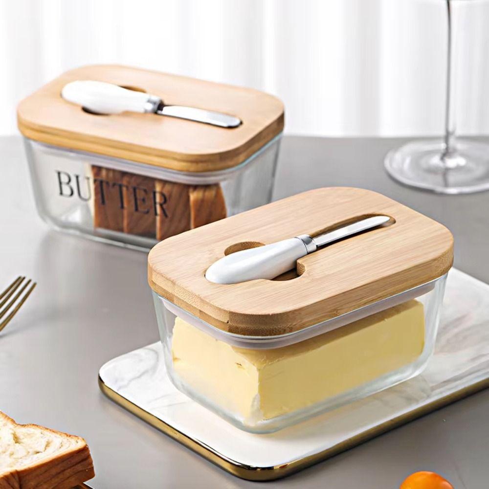 Keep Fresh Glass Butter Box with Butter Cutter Fresh Cheese Tray  Restaurant
