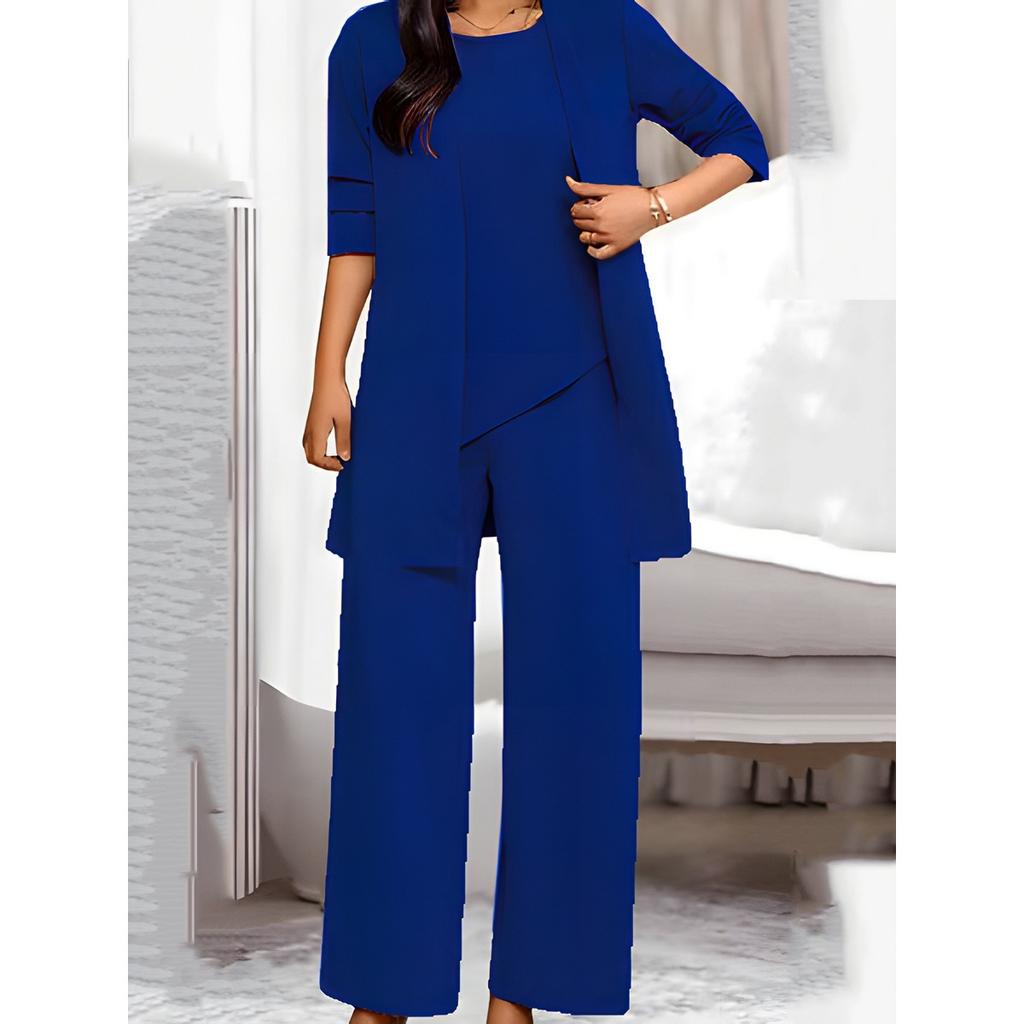 Dámská 3dílná sada, Tištěná kardiganová bunda a jednobarevné vnitřní ramínkové ležérní kalhoty, Denní sada