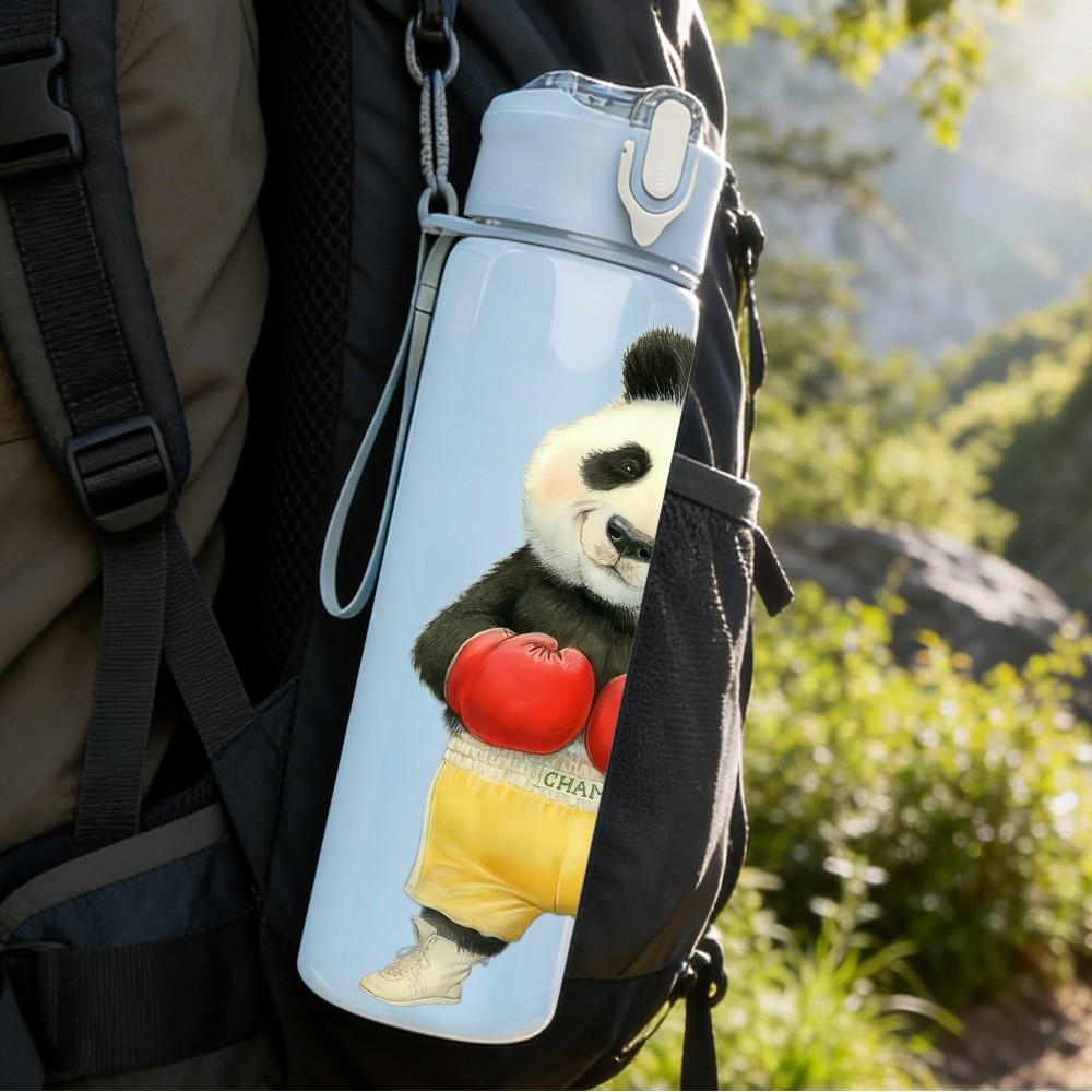 1PC Boxing Gloves Panda Pattern 750ml Color Plastic Sports Water Bottle Leakproof Flip Straw Lid Suitable for Sports Office Home Use
