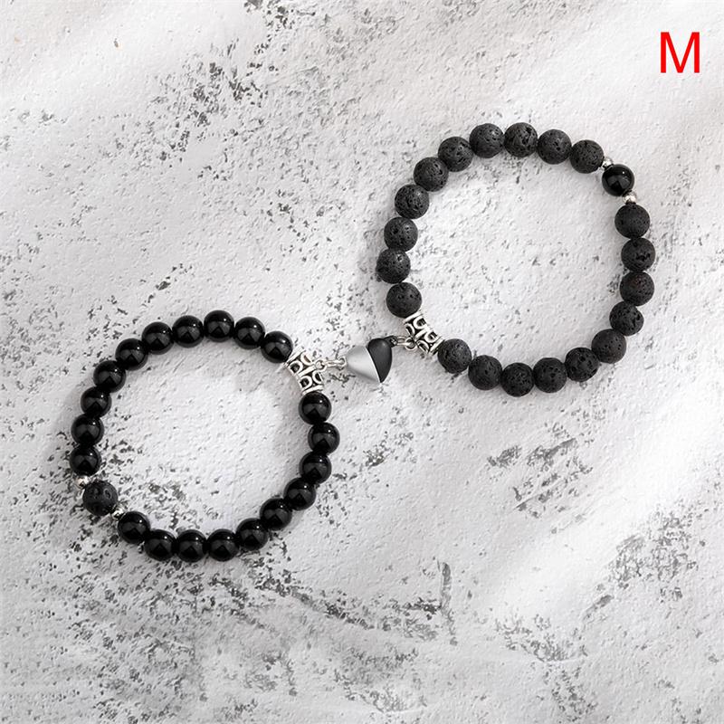 Juego de 2 pulseras de yoga con cuentas de piedra natural para amantes, pulseras con imán de distancia para parejas, joyería de la amistad