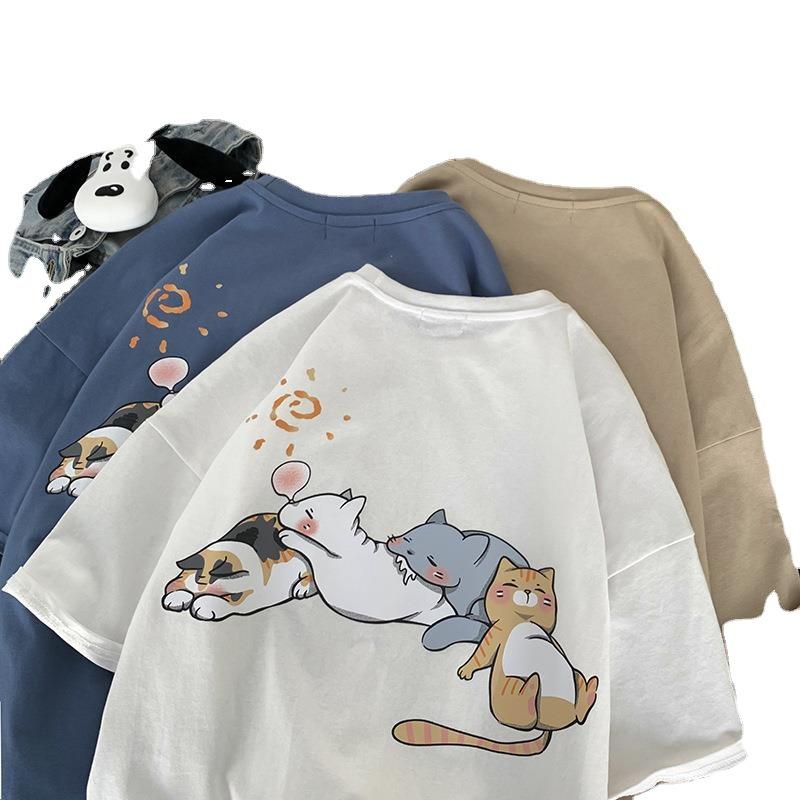 Men Summer Short Sleeve Casual Animal Cat Printed Street Hip Pop Style T Shirt Top