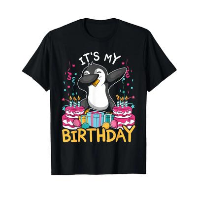 Its My Birthday Animal Kids Cake Funny Dabbing Penguin T Shirt Small Vintage Breathable Top For Everyday Wear Stylish