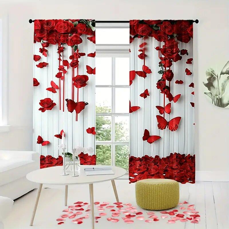 Wine Red Butterfly Print Curtains Christmas Decorations Bedroom Living Room Home Decoration Made Of Polyester Window Treatment
