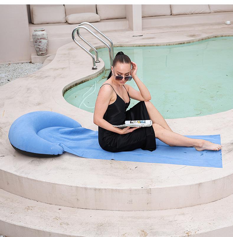 Portable Inflatable PVC Flocking Beach Mat with Pillow for Sunbathing & Pool