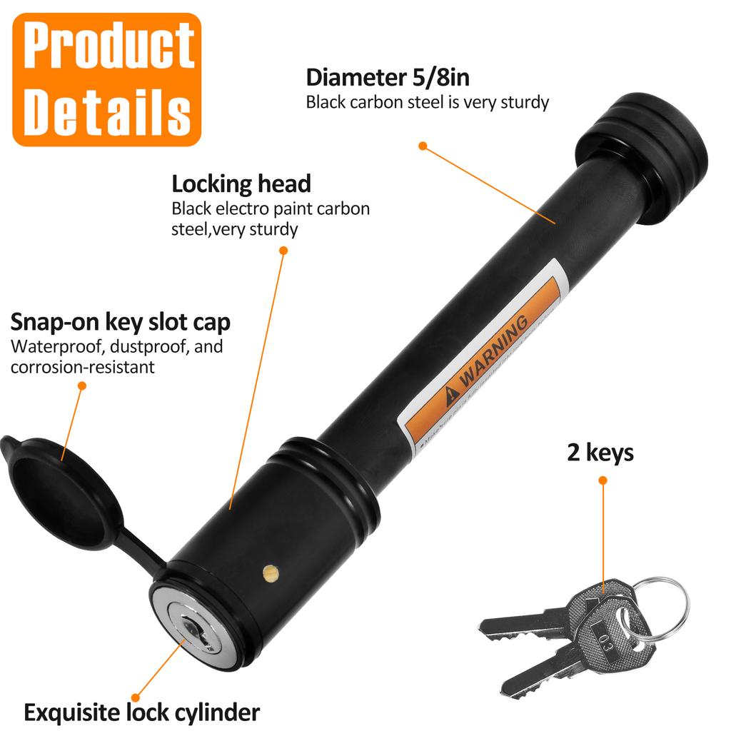 Trailer Hitch Lock 5/8 Inch Carbon Steel Towing Hitch Receiver Lock Anti-Theft Waterproof Hitch Receiver Pin Lock Fits 2"