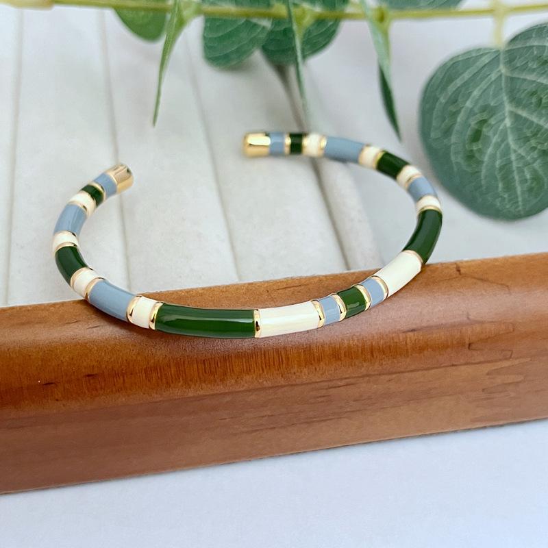 

French Light Luxury Enamel Bamboo Open Bangle