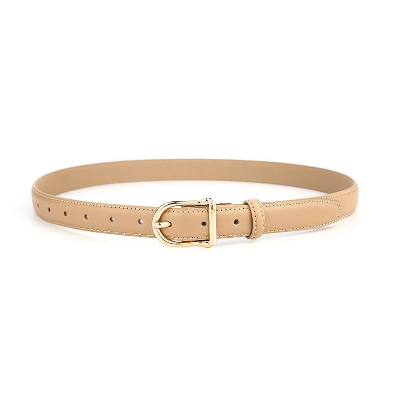 Twolayer Leather Belt With Buckle Casual Unisex Waist Accessory Khaki