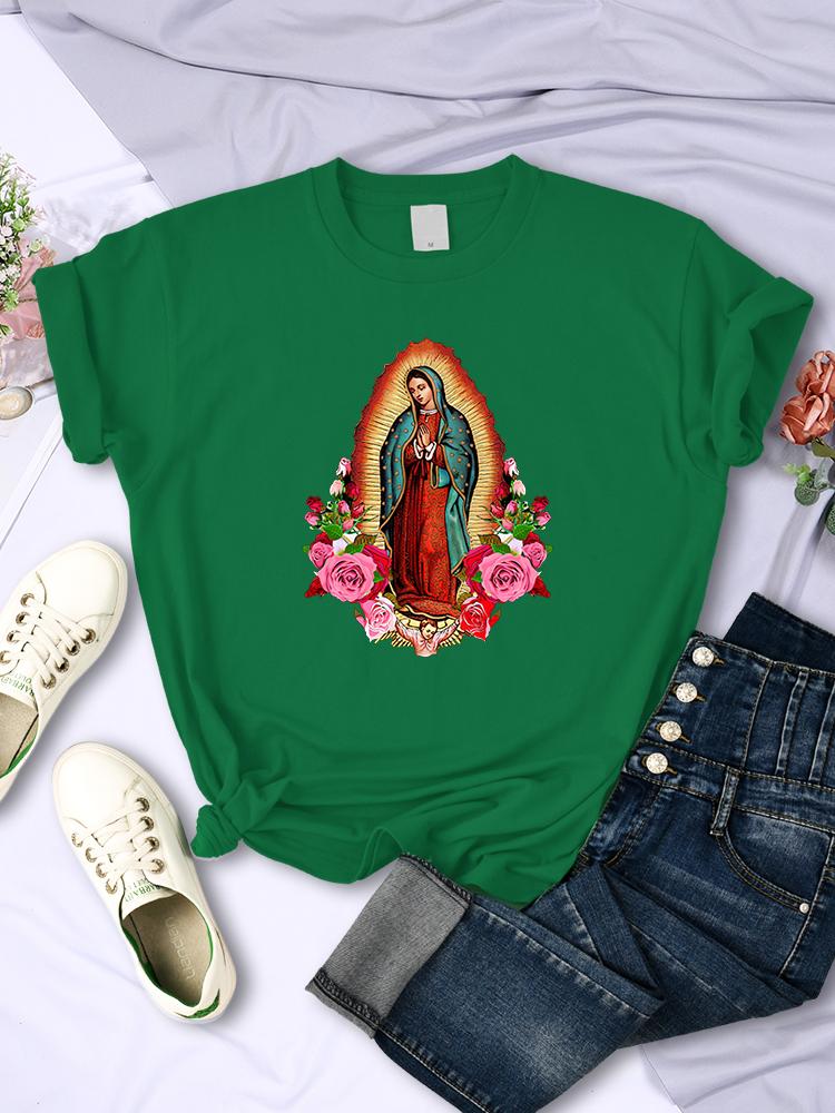 Casual Woman T-Shirts Our Lady Of Guadalupe Print Tee Clothing Street Creativity Tops Fashion Short Sleeve Breathable Streetwear