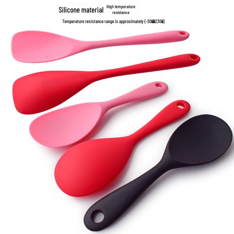 Silicone Non-Stick Rice Paddle and Spatula Set: Duckbill Scraper, Stir-Frying Spoon, Serving Spoon.