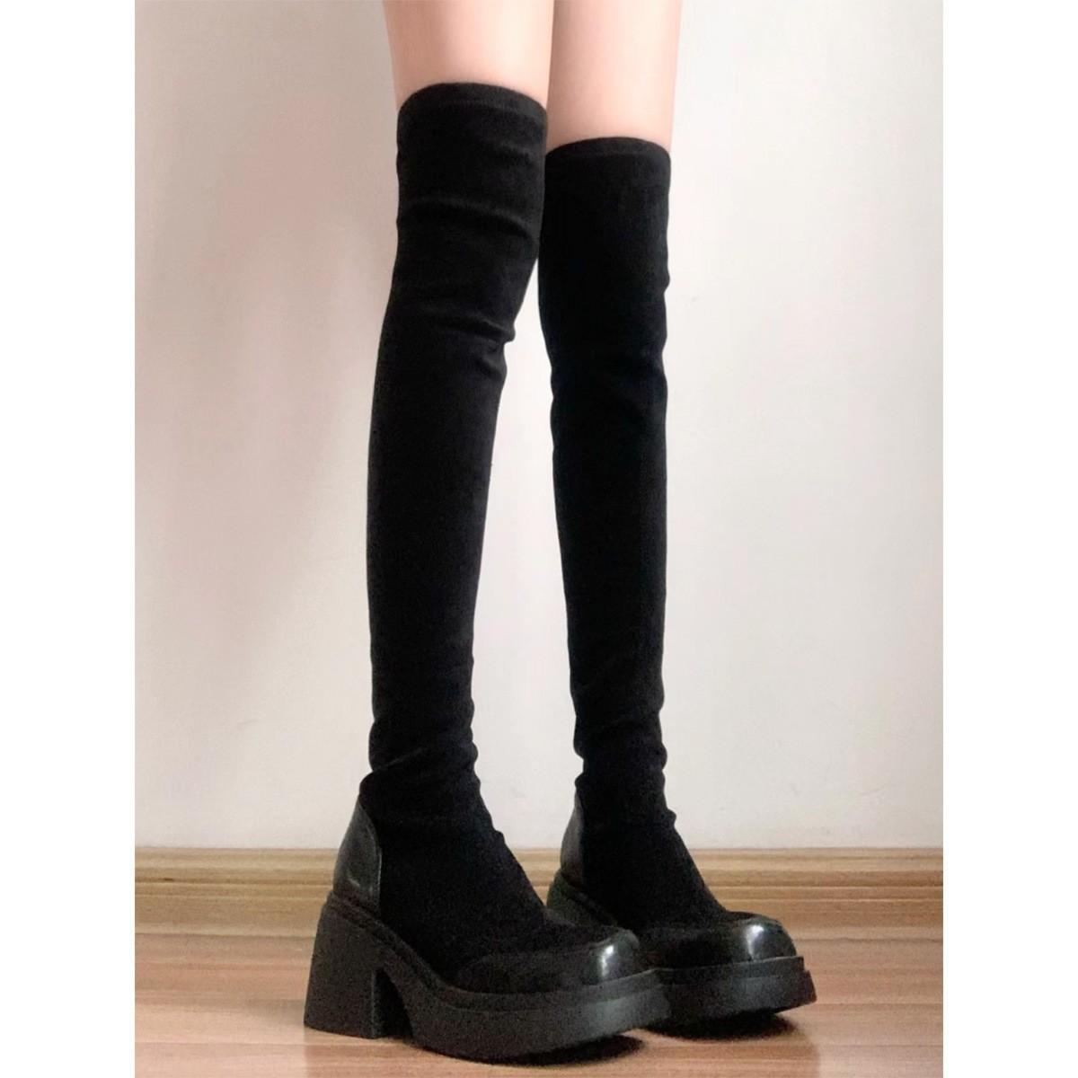 

Водонепроницаемые женские сапоги на толстом каблуке в британском стиле 2025 года, модные замшевые сапоги выше колена для женщин 40