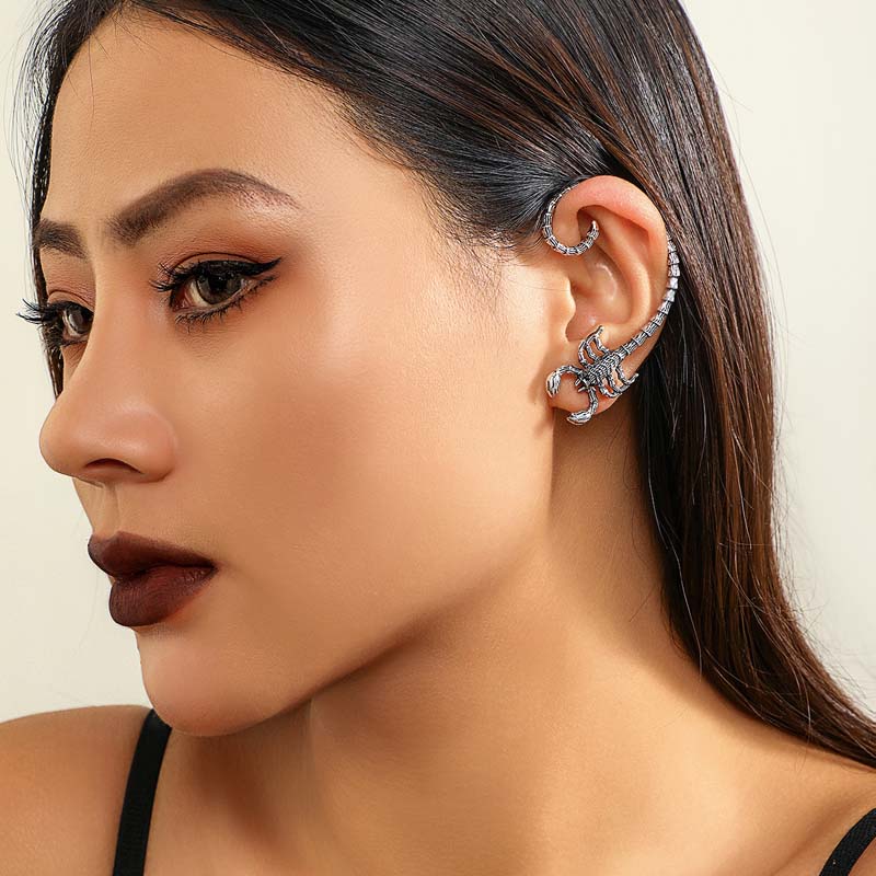 Punk Gothic Scorpion Stud Earrings For Women Exaggerated Metal Animal Snake Ear Clip Piercing Earrings Zircon 2023 Trendy
