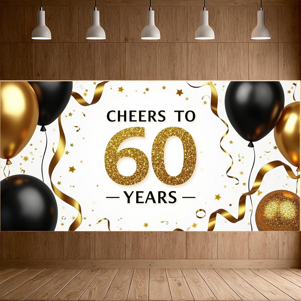 60th Anniversary Banner Cheers To 60 Years Backdrop Glitter Party Decoration Birthday Wedding Event Photography Background Props