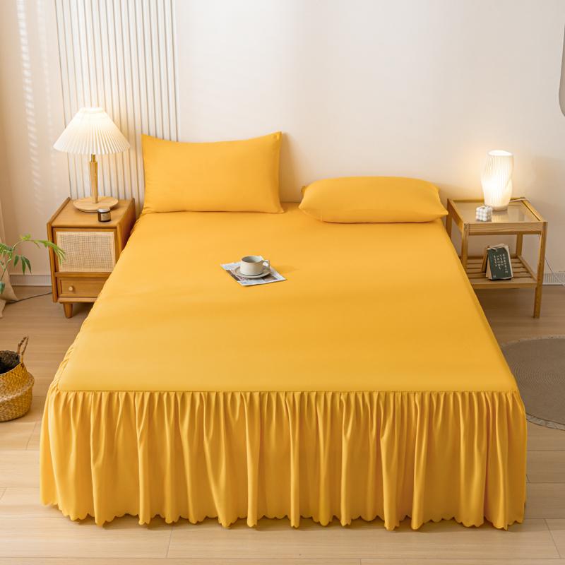 1pc Gray Bed Skirt Skin-friendly Bed Cover Simple Style Mattress Protector Roupa De Cama Soft Bedspread for Home (No Pillowcase)