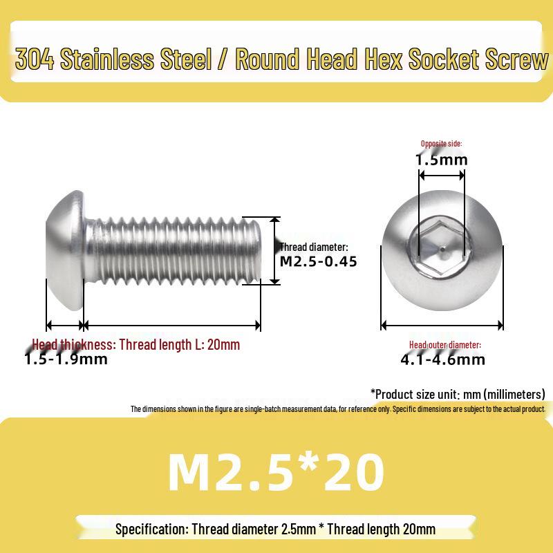 304 Stainless Steel Mushroom Head Hexagon Screw M2-M6