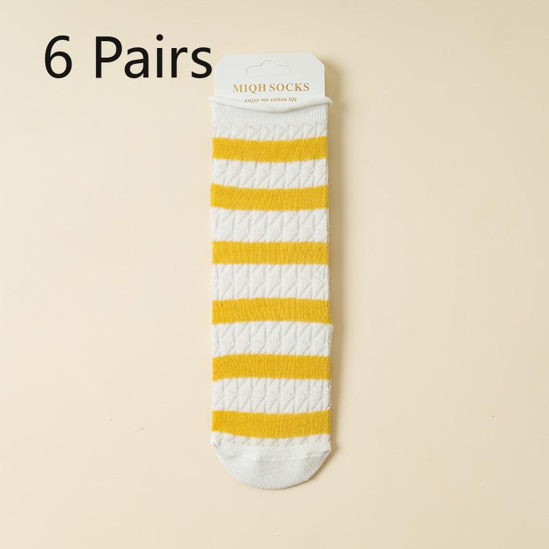 10 Pairs of Girls Spring and Summer Striped Fresh Mesh Breathable Straight Tube Stack Socks
