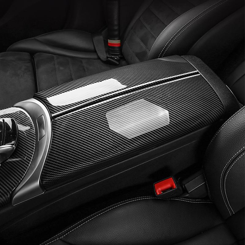 For Mercedes-Benz C E GLC Class W213 W205 X253 2*Carbon Fiber Car Interior Center Armrest Box Console Box Storage Box Trim
