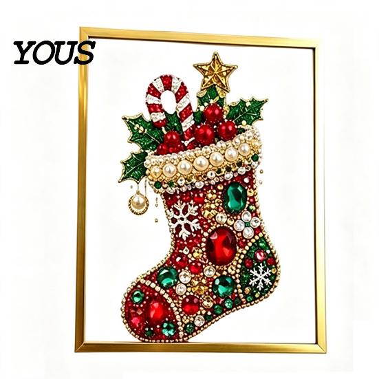 Holiday Decoration Making Sets DIY Jewelry Faux Pearl Art Painting Kit with Frame, Christmas Handmade Festive Wall Crystal Gem Craft Set for