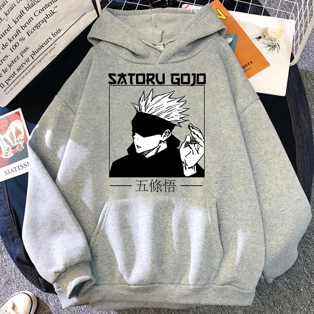 

Популярные толстовки с капюшоном Jujutsu Kaisen Anime Gojo Satoru для мужчин/женщин, повседневные модные толстовки с капюшоном в стиле манга, пуловеры с графикой, осенние свободные мужские толстовки с капюшоном