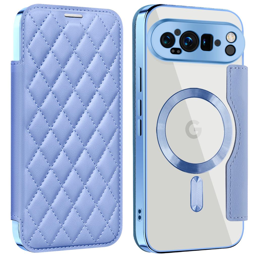 For Google Pixel 9 Pro XL Magnetic Case Rhombus PU Leather Phone Cover