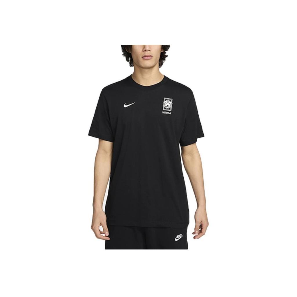 Nike Korea Essentials Logo Embroidered Casual Pullover Short Sleeve Football Shirt Men Tops Black FV9382-010
